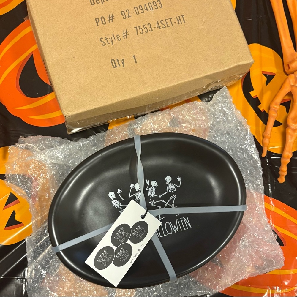 Rae Dunn | New NIB Rae Dunn Ceramic Halloween Skeleton Appetizer Plates Set of 4